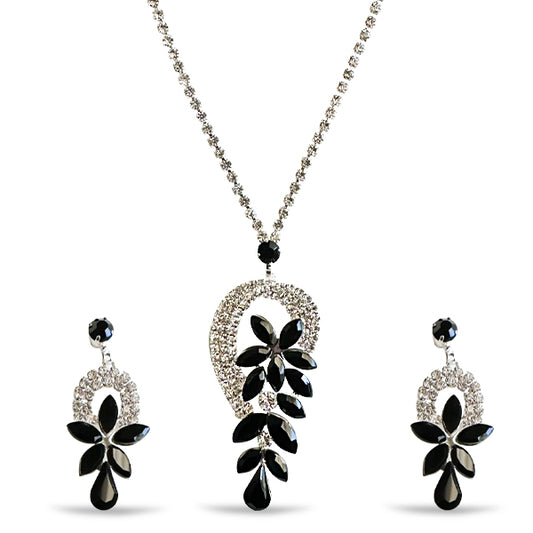 Elegance Onxy gemstone with Rhinestone Necklace Set