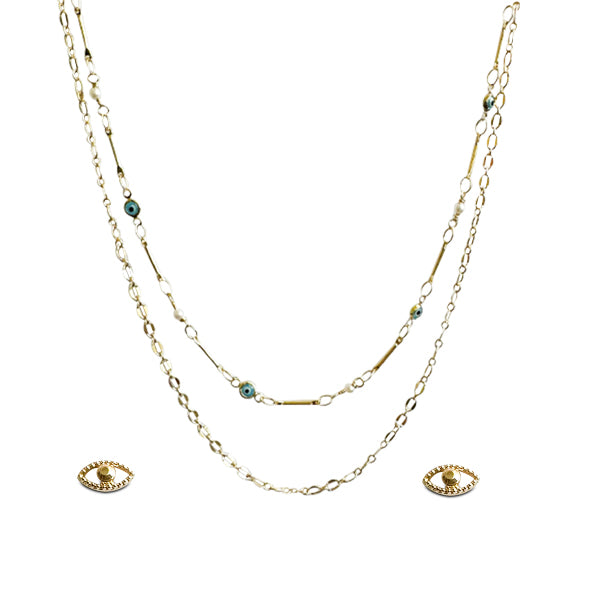 Evil Eye Gold necklace set with eye stud Earring