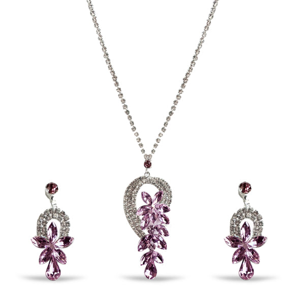 Sparking Silver with Pink Gemstone Necklace set