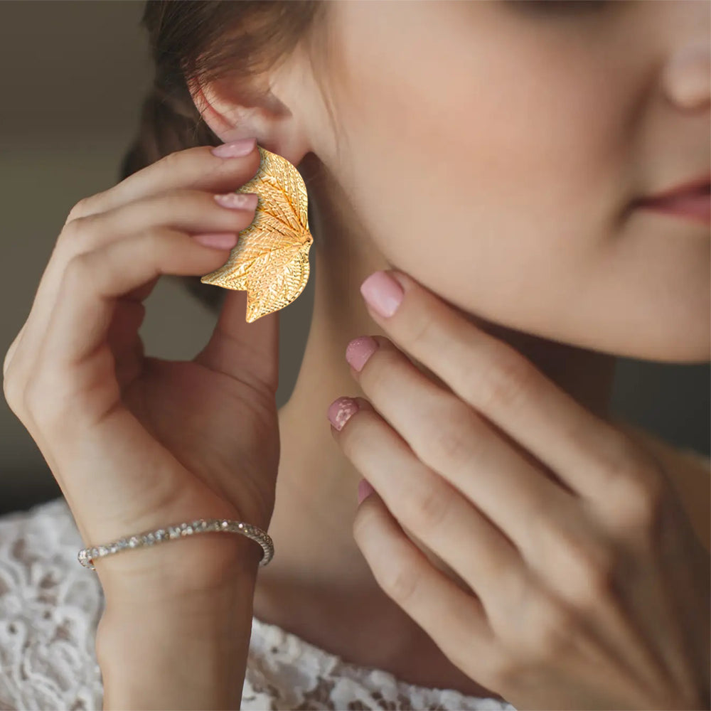 Elegant Leaf Shaped Textured Stud Earrings