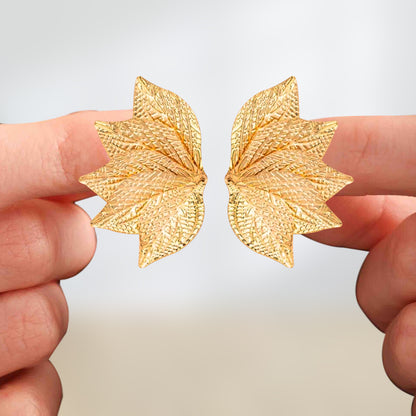 Elegant Leaf Shaped Textured Stud Earrings