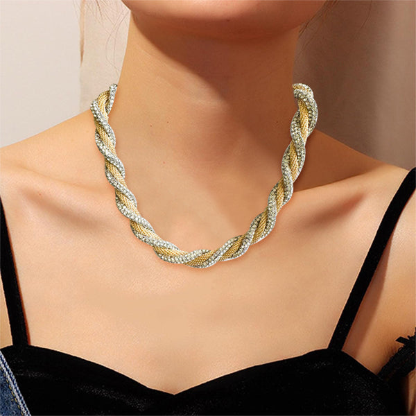 Twisted thick gold & Silver chain with Studs