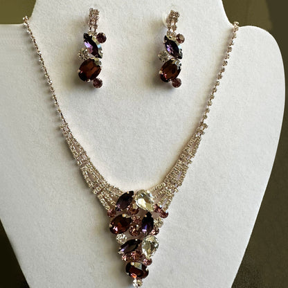 Bronze Rhinestone Necklace set with purple gemstone