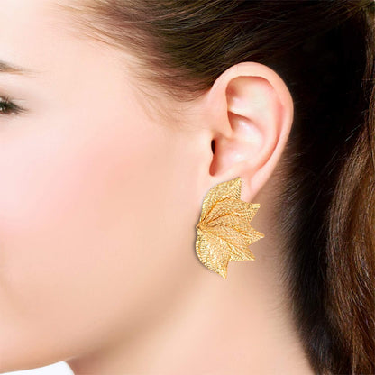 Elegant Leaf Shaped Textured Stud Earrings