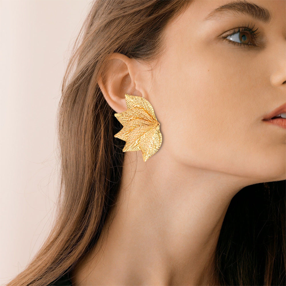 Elegant Leaf Shaped Textured Stud Earrings