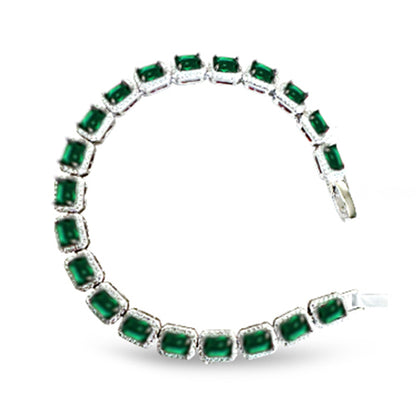 Emerald Square Tennis Bracelet 925 Sterling Silver