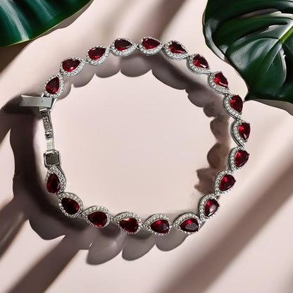 Ruby TearDrop Bracelet 925 Sterling Silver with Zirconia