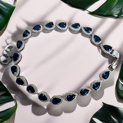 Sapphire Teardrop Bracelet 925 Sterling Silver with Zirconia