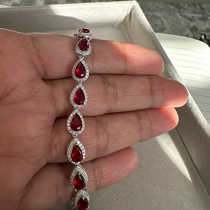 Ruby TearDrop Bracelet 925 Sterling Silver with Zirconia