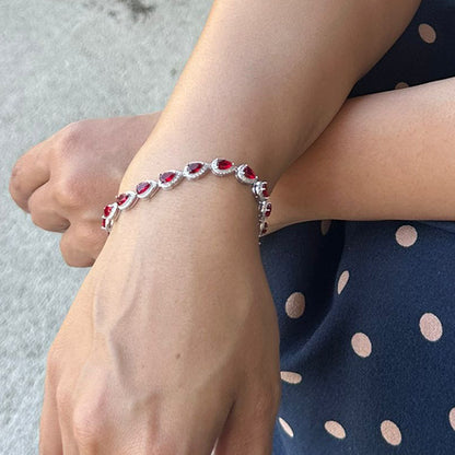 Ruby TearDrop Bracelet 925 Sterling Silver with Zirconia