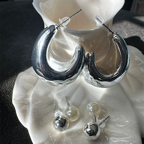 3-pair silver and pearl earring set, specially designed for multiple piercings