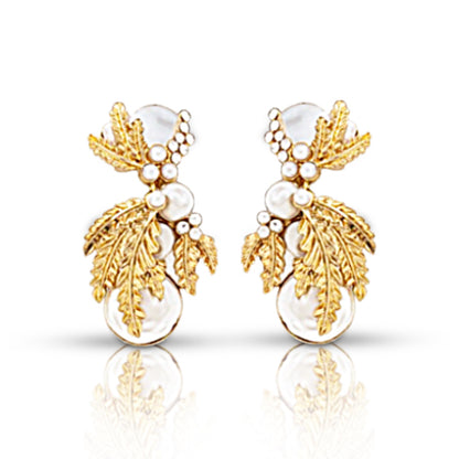 Glamorous Pearl Earrings Exaggerated Desgin with Gemstone