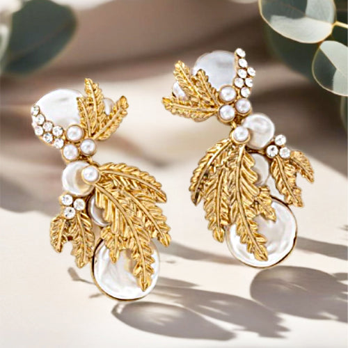 Glamorous Pearl Earrings Exaggerated Desgin with Gemstone