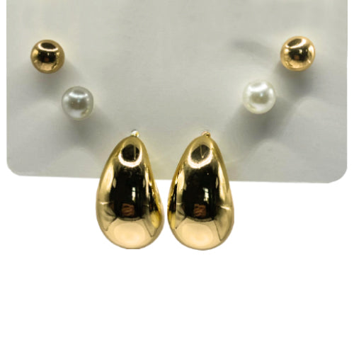 Elevate your earring game with this stunning 3-pair gold and pearl earring